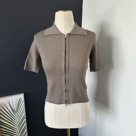 Moussy Women's Double Zip Front Knit Cardigan Copper Metallic Thread - Picture 5 of 13